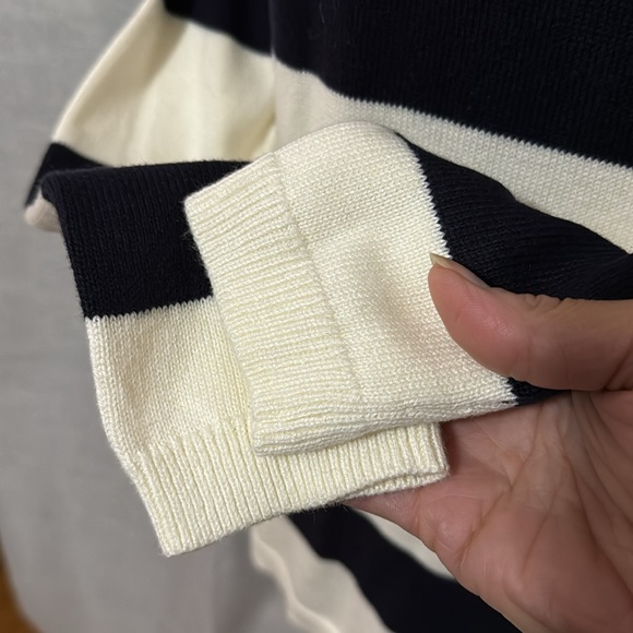 Talbots Cotton Rayon Sweater-Sz S-Navy Cream Stripes-Wider Neck-Notched Side-EUC - Picture 4 of 16